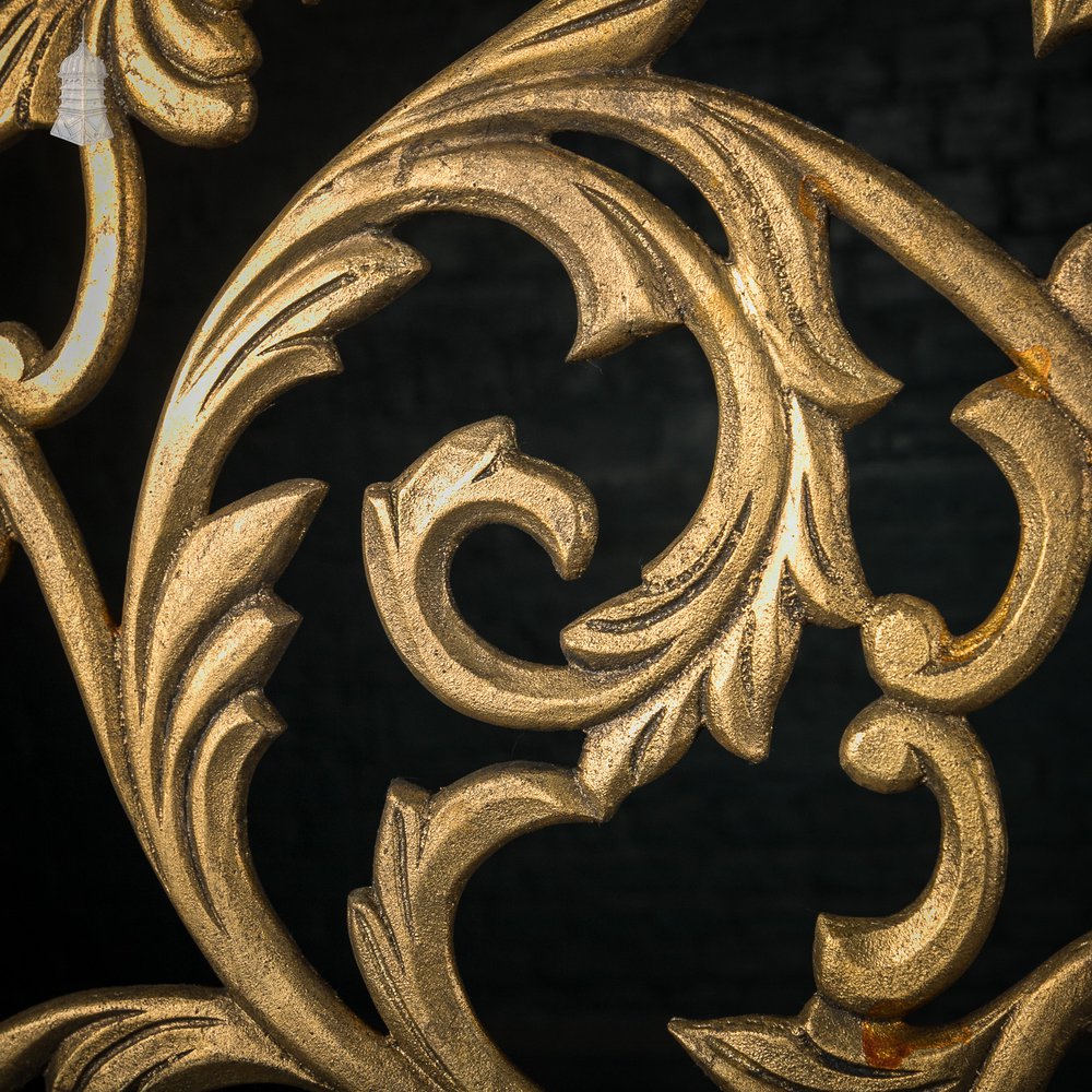 12ft Cast Metal Decorative Screen – Ornate Gold Leaf & Vine Design