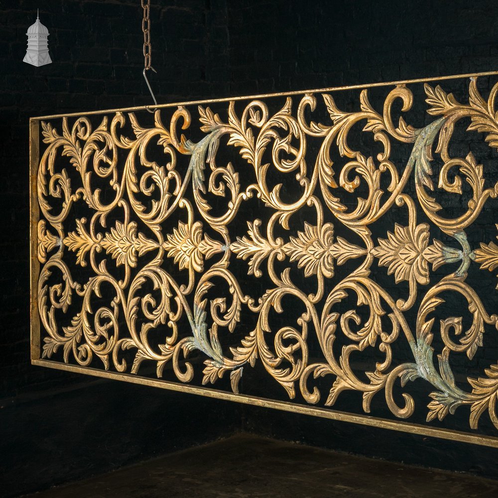 12ft Cast Metal Decorative Screen – Ornate Gold Leaf & Vine Design