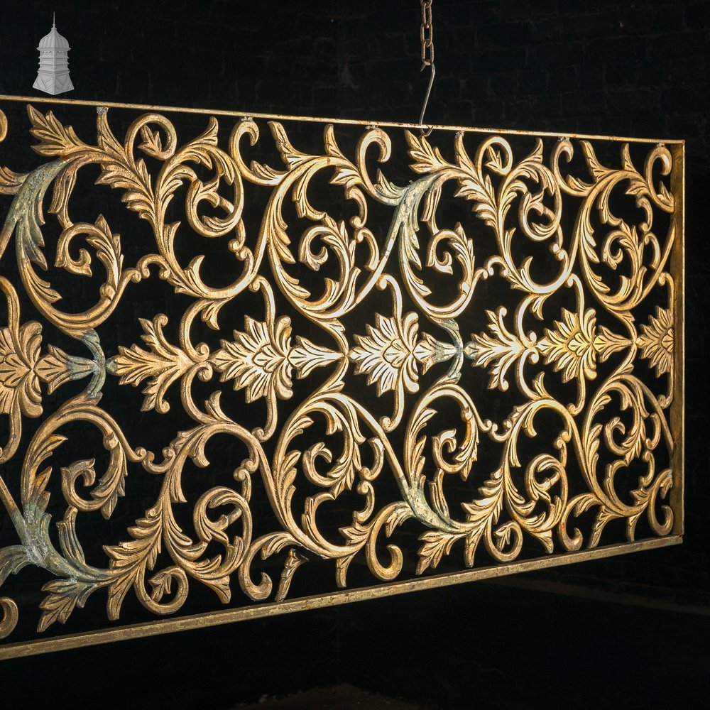 12ft Cast Metal Decorative Screen – Ornate Gold Leaf & Vine Design