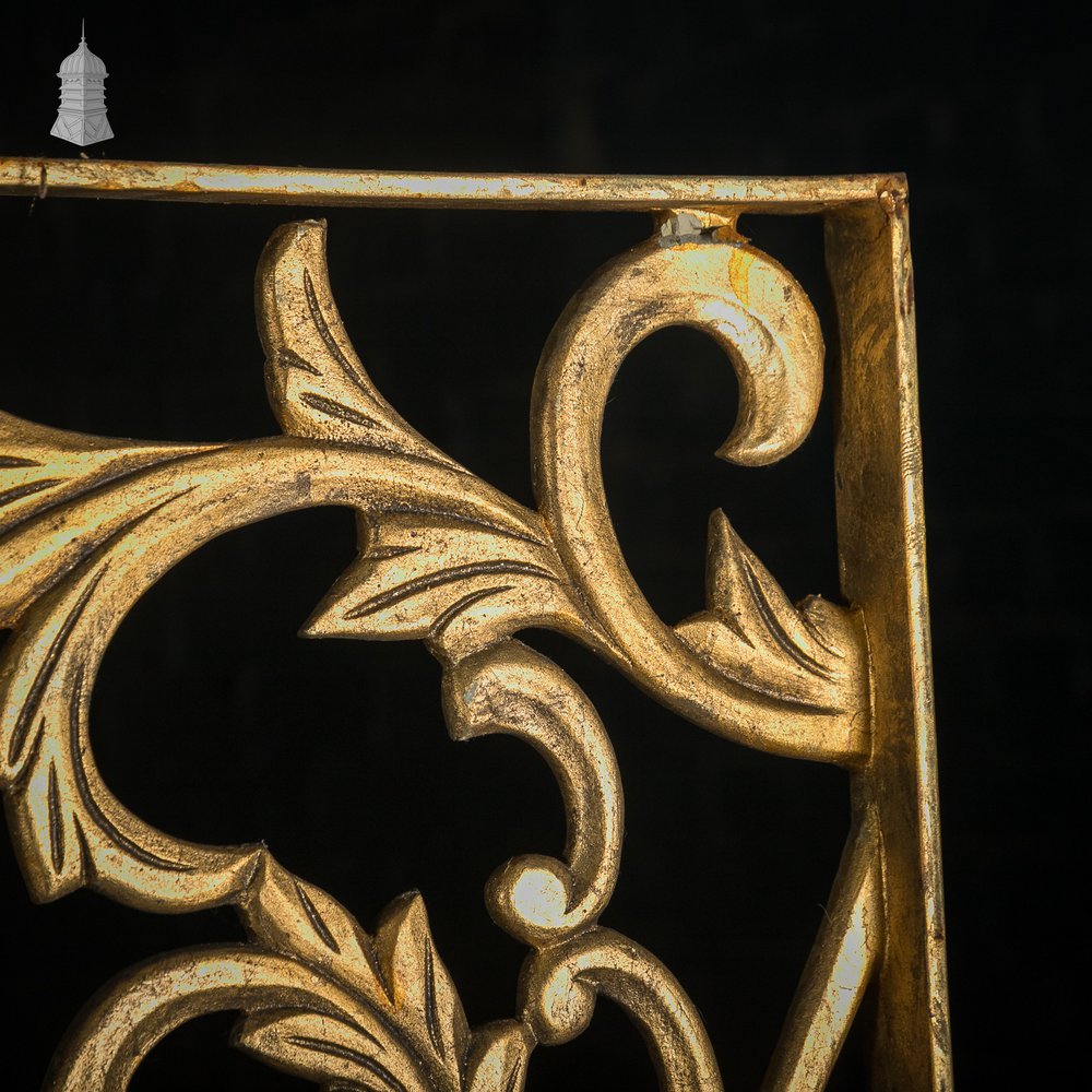 12ft Cast Metal Decorative Screen – Ornate Gold Leaf & Vine Design