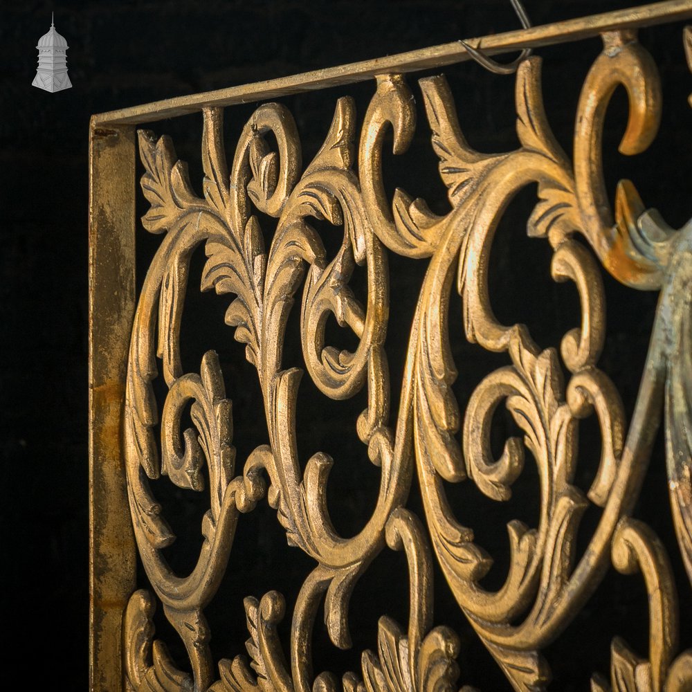 12ft Cast Metal Decorative Screen – Ornate Gold Leaf & Vine Design