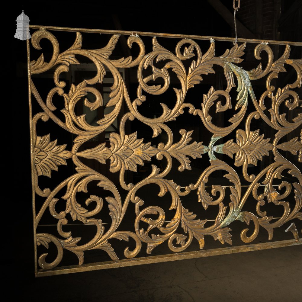 12ft Cast Metal Decorative Screen – Ornate Gold Leaf & Vine Design