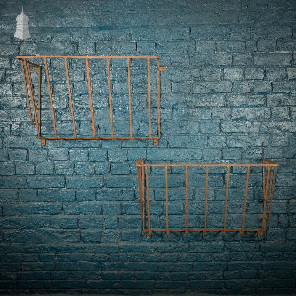 Equine Stable Feeders - Pair of Wrought Iron Wall-Mounted Hay Baskets