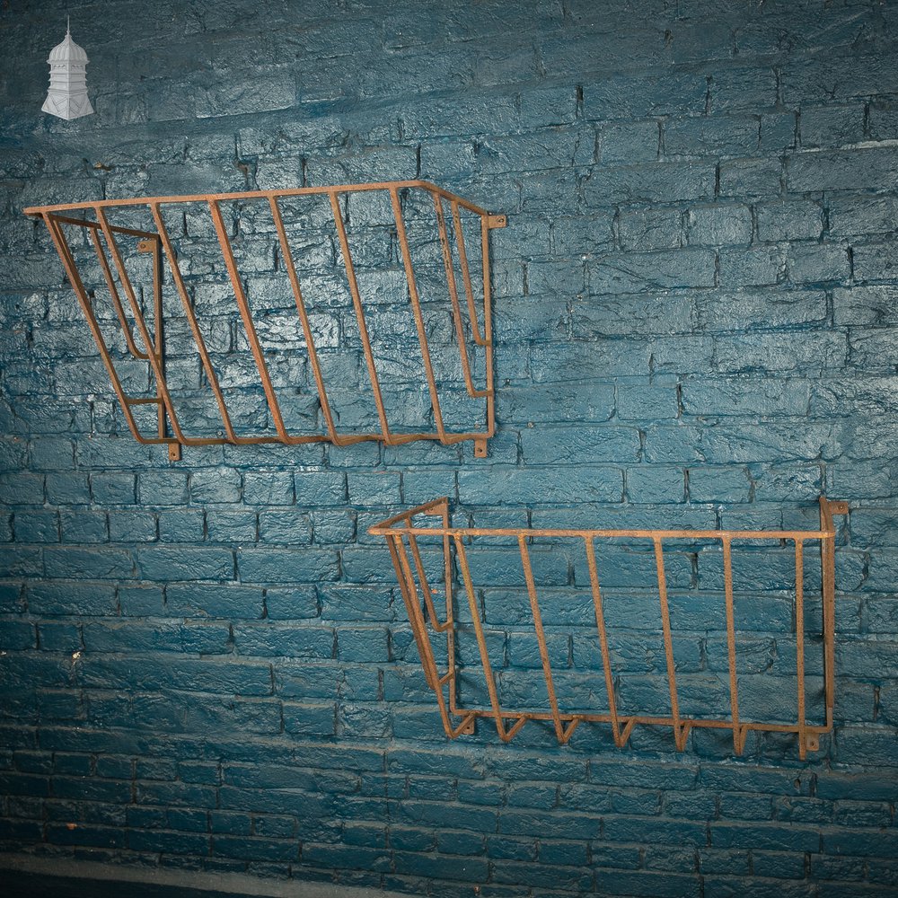 Equine Stable Feeders - Pair of Wrought Iron Wall-Mounted Hay Baskets