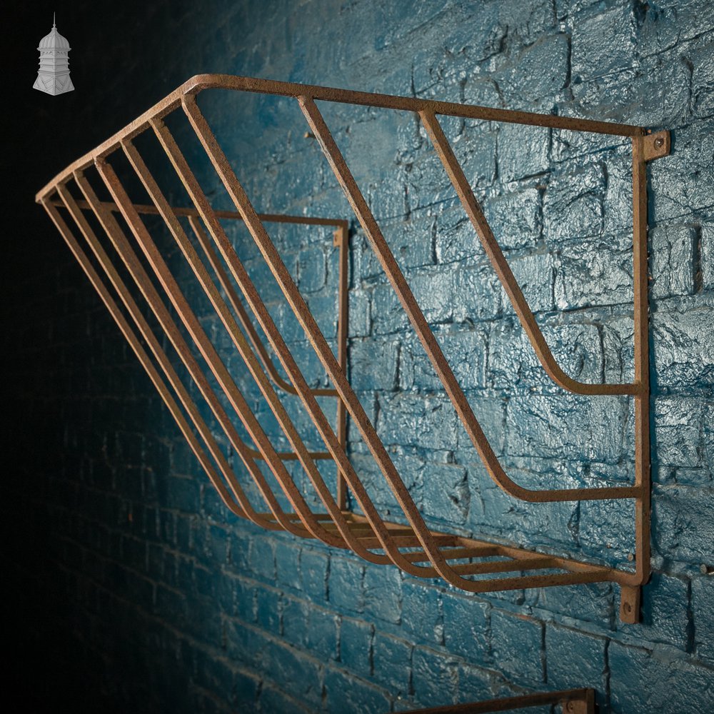 Equine Stable Feeders - Pair of Wrought Iron Wall-Mounted Hay Baskets