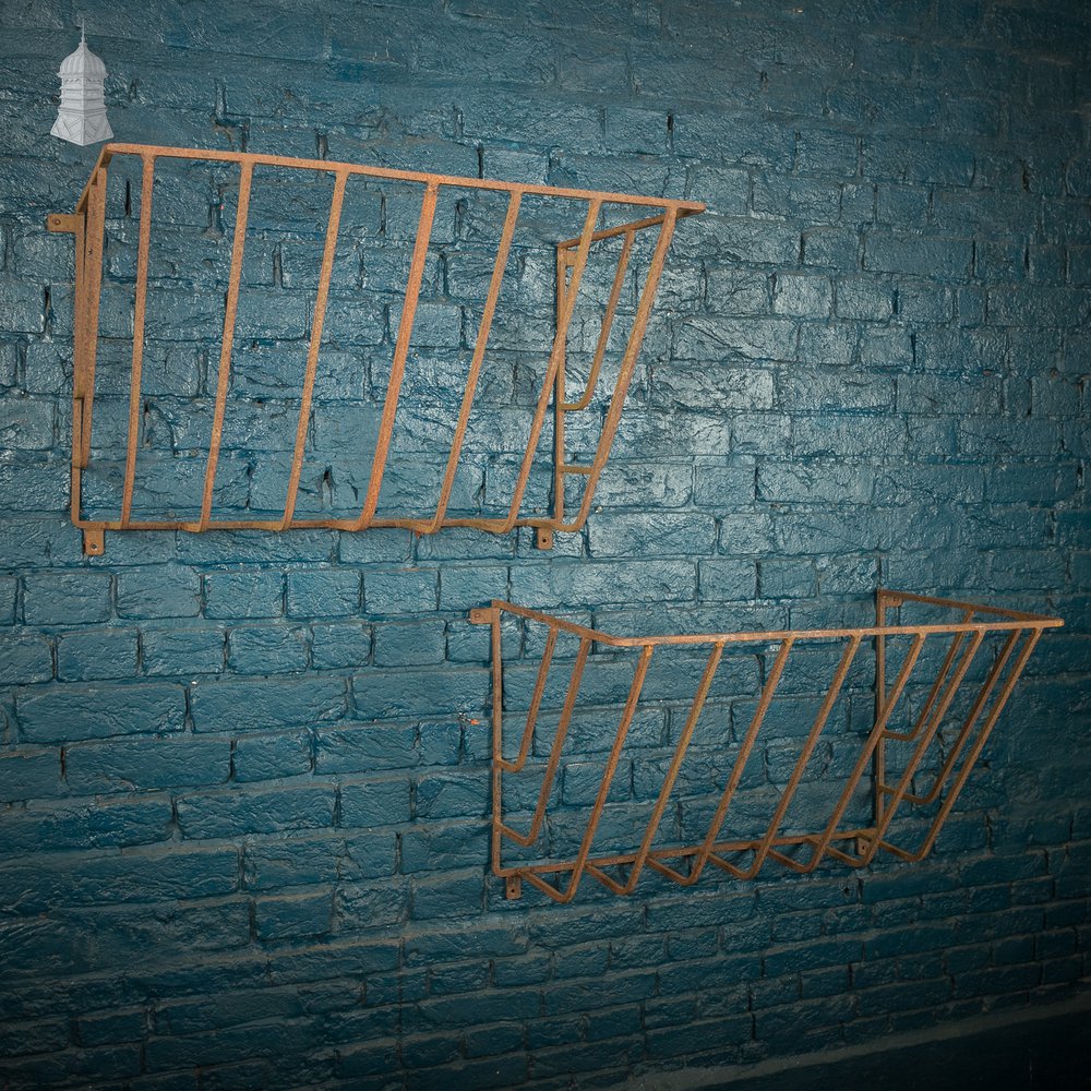 Equine Stable Feeders - Pair of Wrought Iron Wall-Mounted Hay Baskets