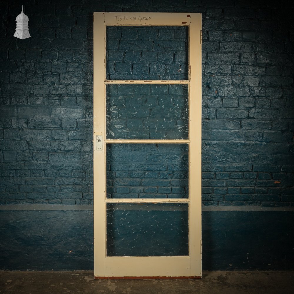 Reclaimed Glazed Door, 4 Panel, Distressed Paint