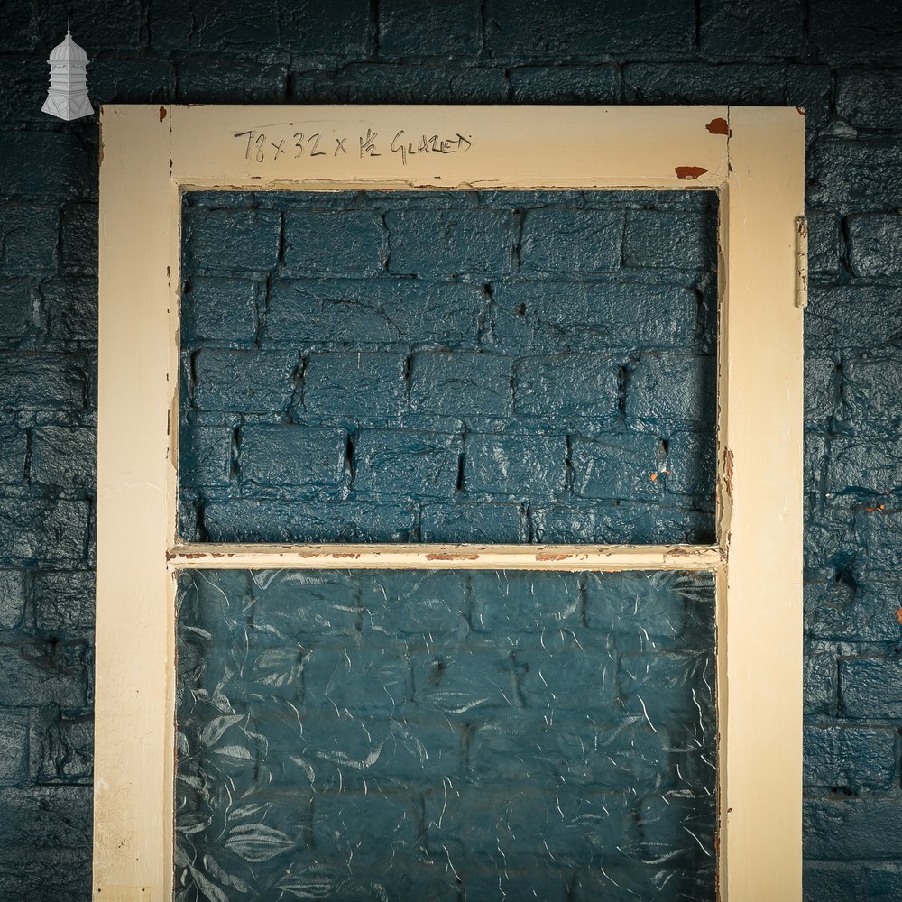 Reclaimed Glazed Door, 4 Panel, Distressed Paint