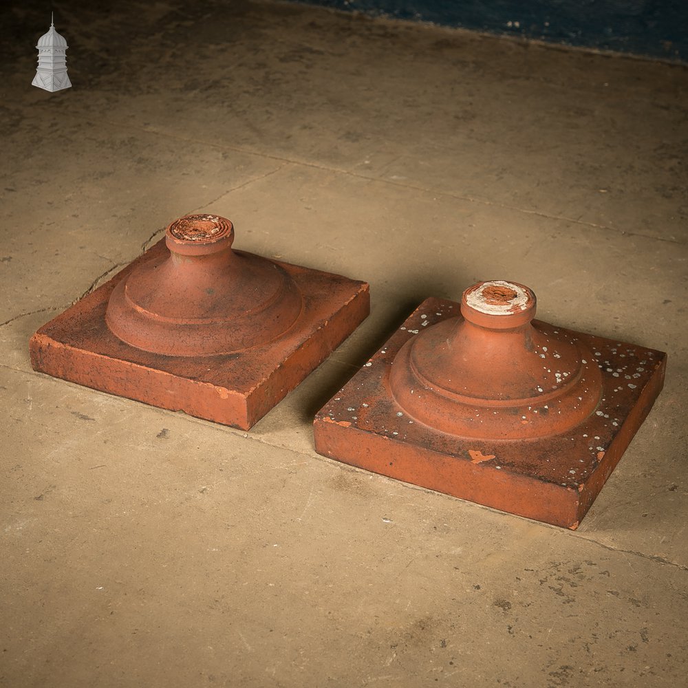 Terracotta Pier Caps, Pair of Urn or Finial Bases
