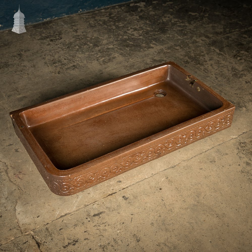 Shallow Trough Sink, Salt Glazed Left hand return with Decorative Floral Pattern
