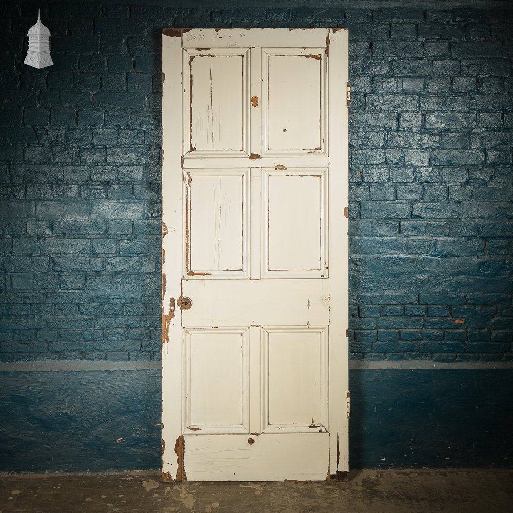 6-Panel Door, Faux Woodgrain & Distressed White Paint Finish