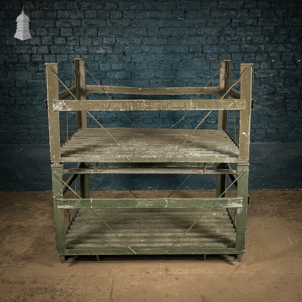 Vintage British Military Stackable Storage Stillages – SSI Schaefer 1983 – Industrial Steel Crates