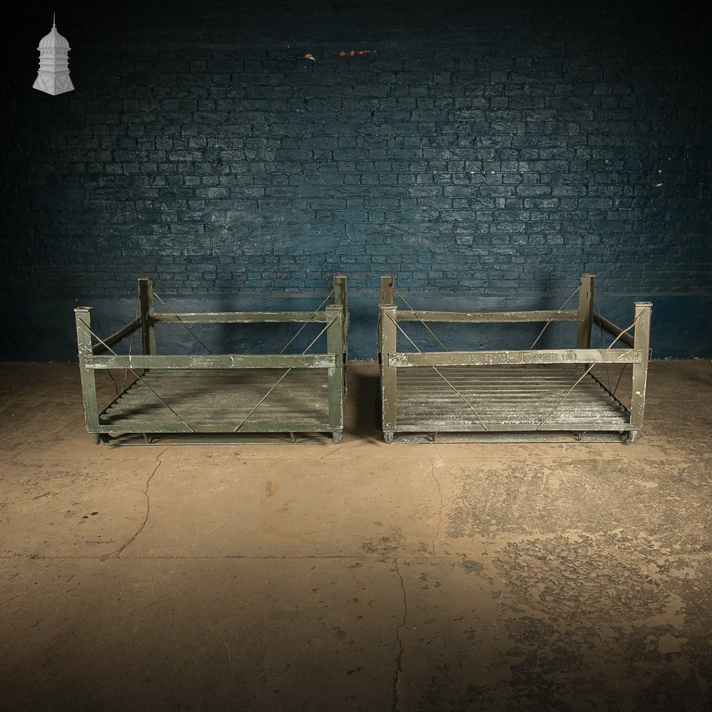 Vintage British Military Stackable Storage Stillages – SSI Schaefer 1983 – Industrial Steel Crates