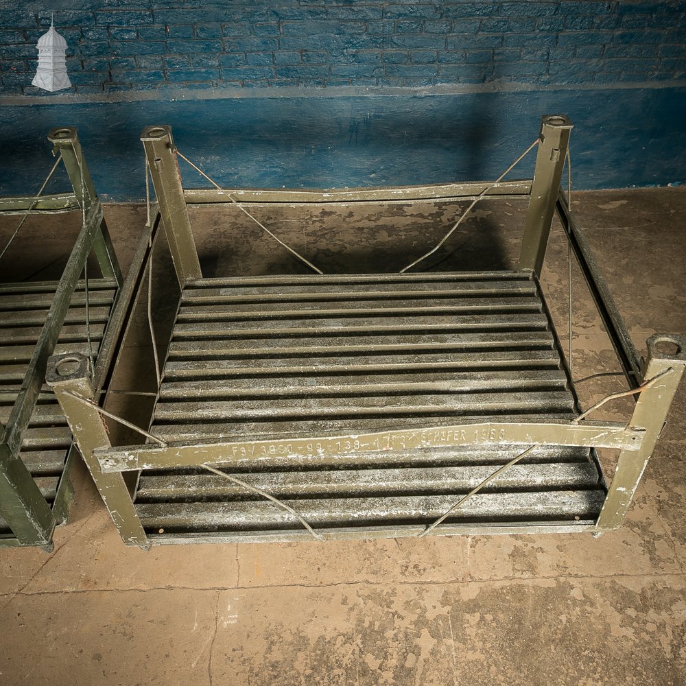 Vintage British Military Stackable Storage Stillages – SSI Schaefer 1983 – Industrial Steel Crates
