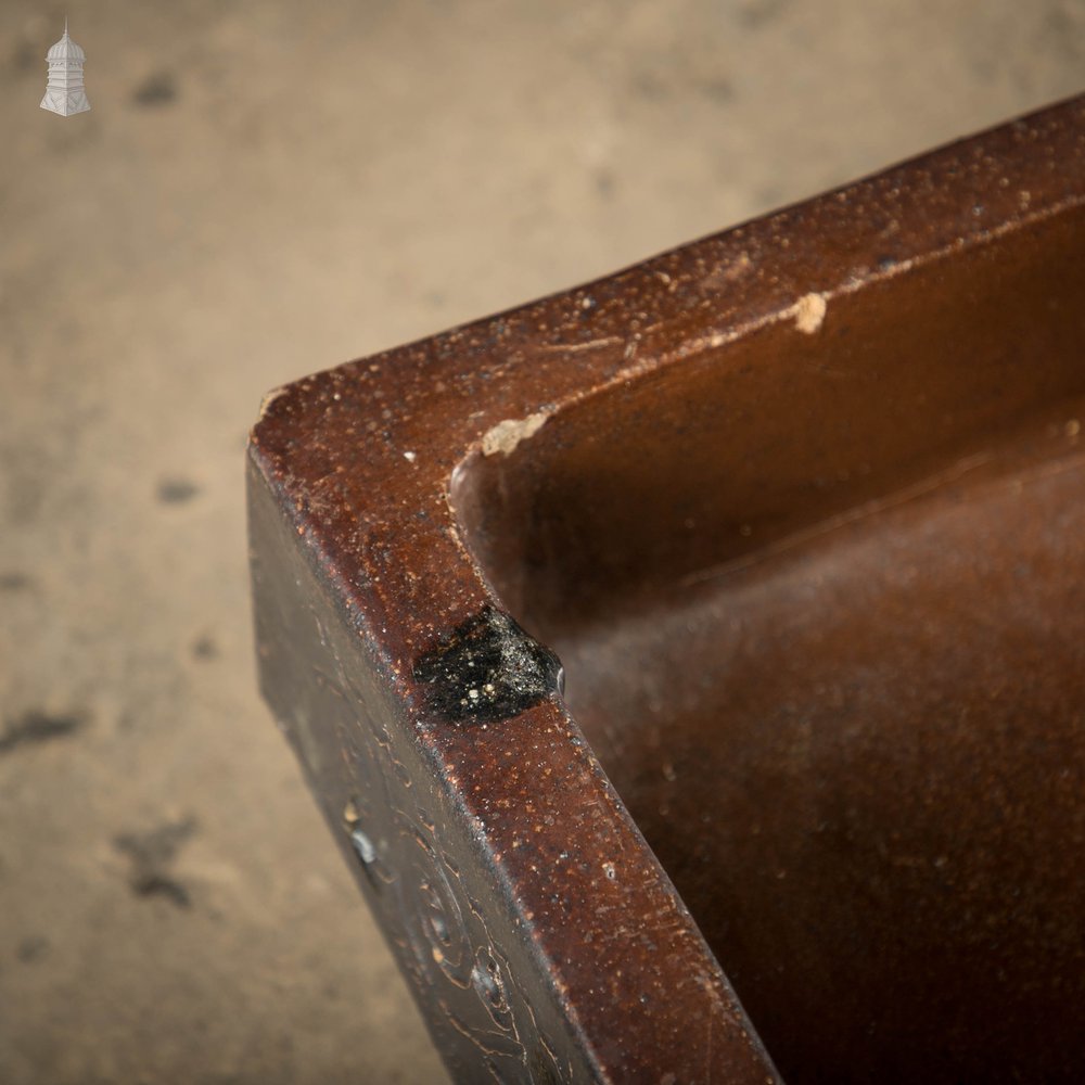 Shallow Trough Sink, 19th C with Salt Glazed Left Hand Return with Decorative Floral Pattern
