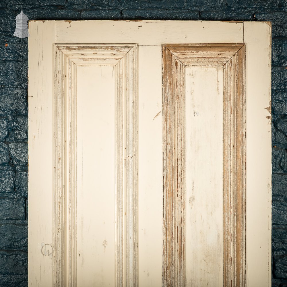 Moulded 4-Panel Door, Reclaimed, Distressed White Paint
