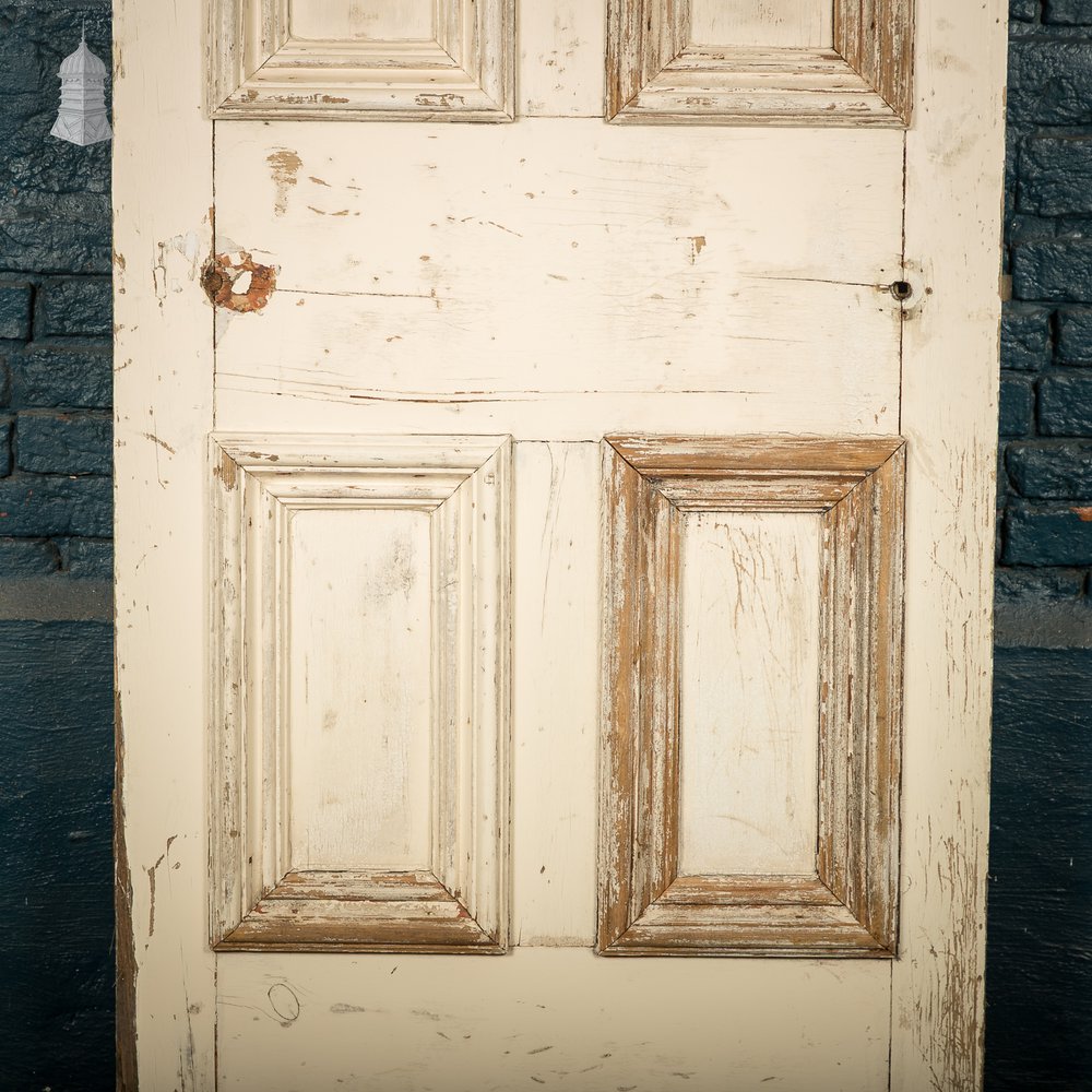 Moulded 4-Panel Door, Reclaimed, Distressed White Paint