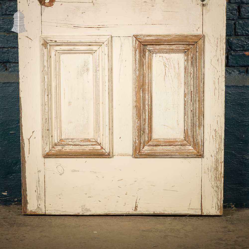 Moulded 4-Panel Door, Reclaimed, Distressed White Paint