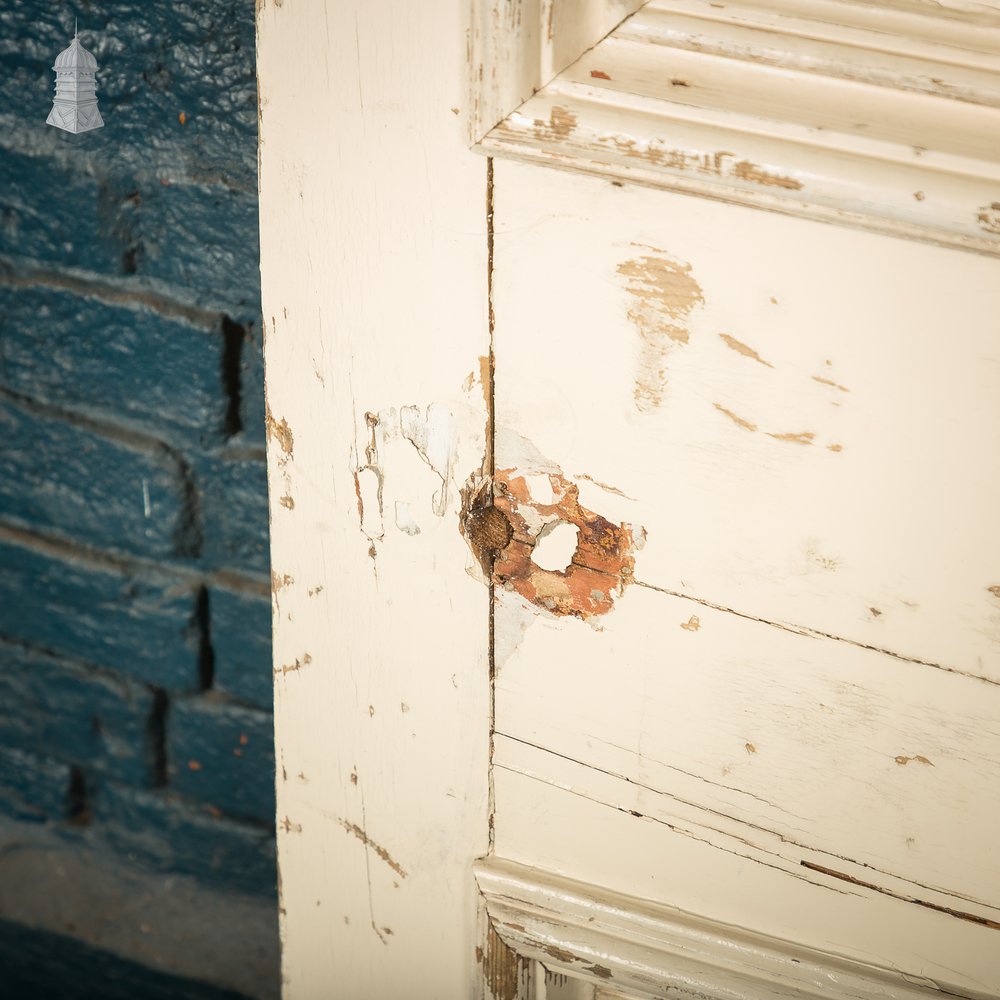 Moulded 4-Panel Door, Reclaimed, Distressed White Paint