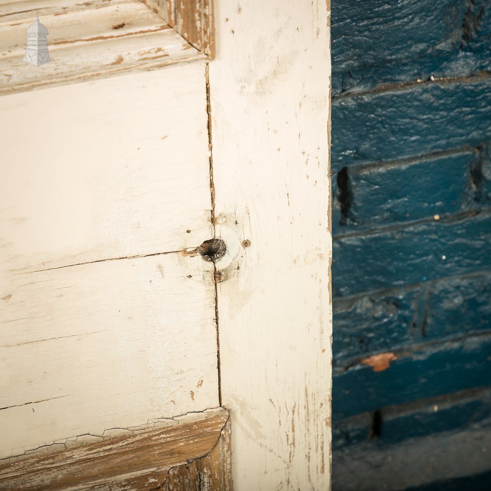 Moulded 4-Panel Door, Reclaimed, Distressed White Paint