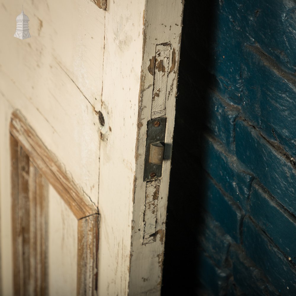Moulded 4-Panel Door, Reclaimed, Distressed White Paint