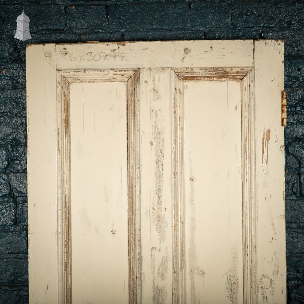 Moulded 4-Panel Door, Reclaimed, Distressed White Paint