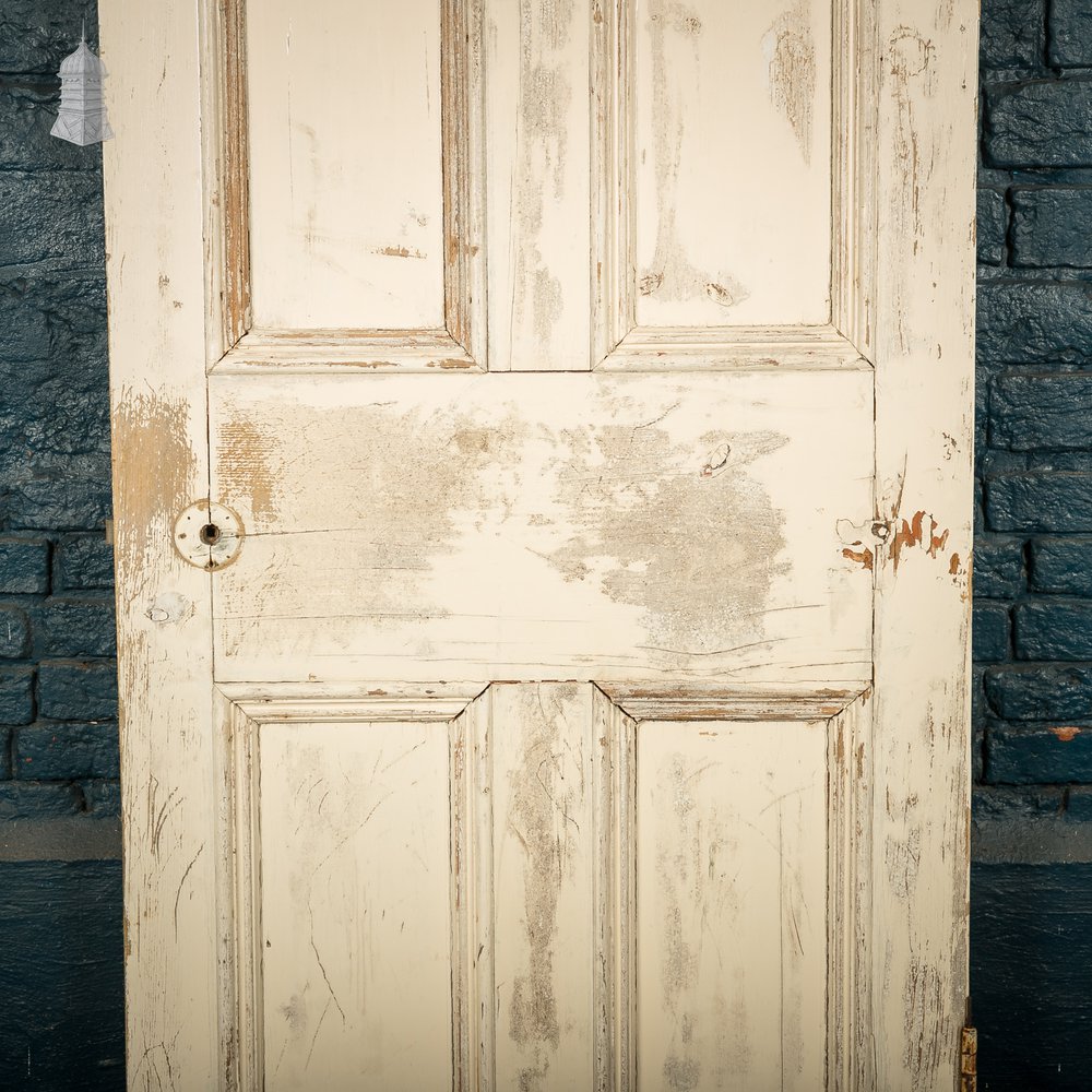 Moulded 4-Panel Door, Reclaimed, Distressed White Paint