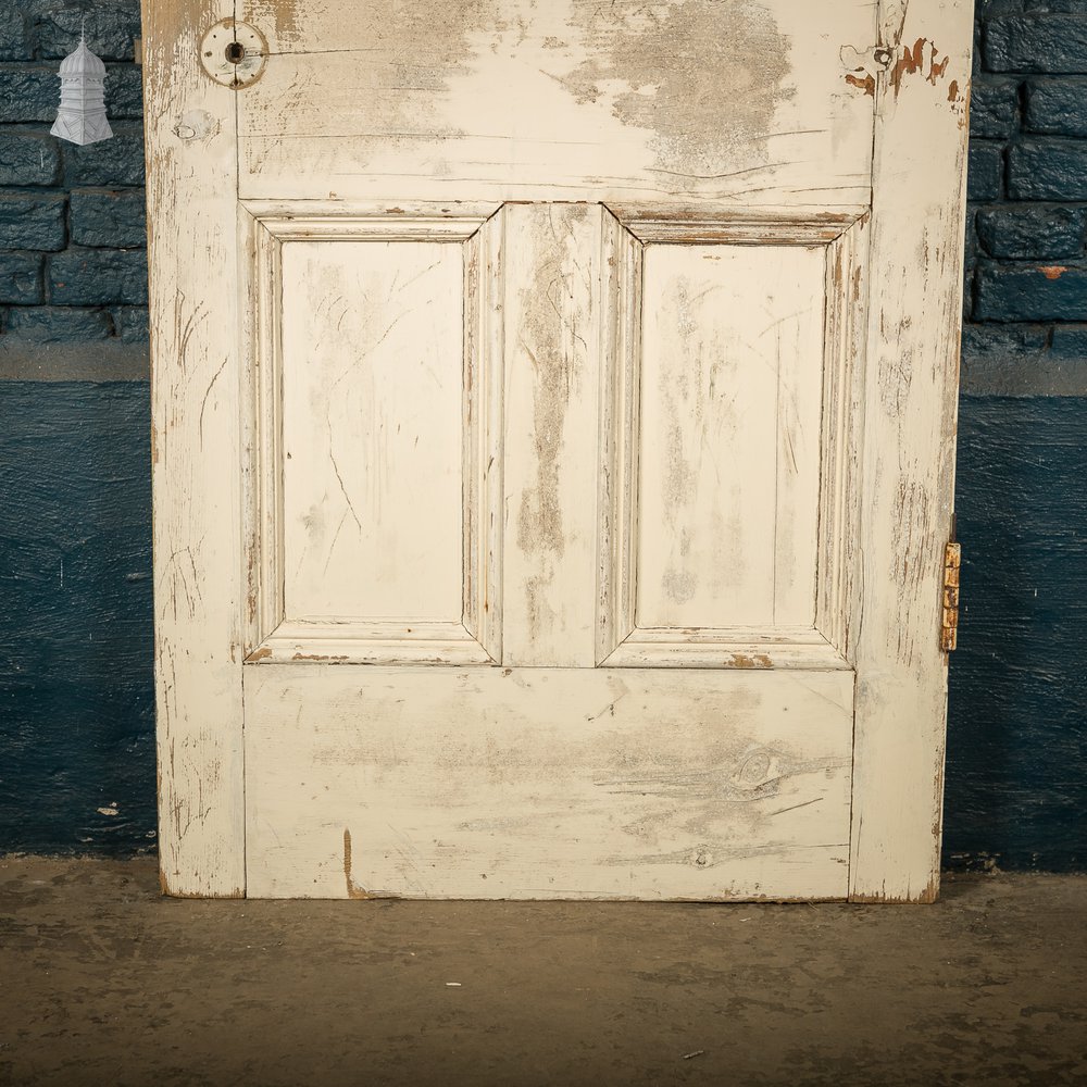 Moulded 4-Panel Door, Reclaimed, Distressed White Paint