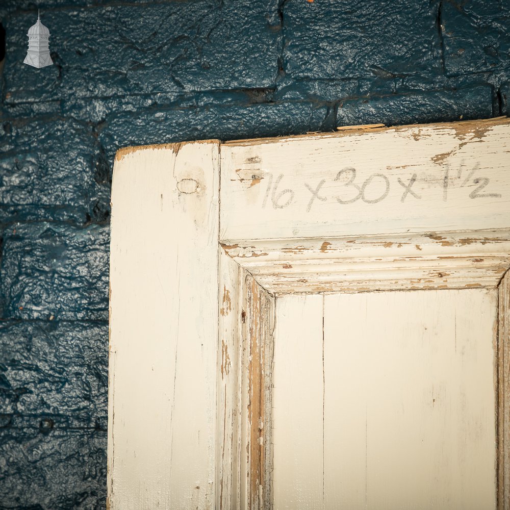 Moulded 4-Panel Door, Reclaimed, Distressed White Paint