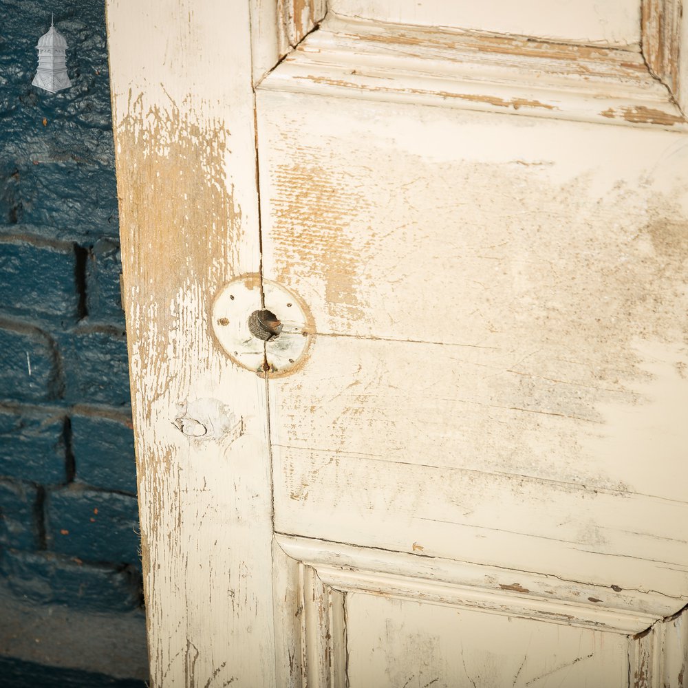 Moulded 4-Panel Door, Reclaimed, Distressed White Paint
