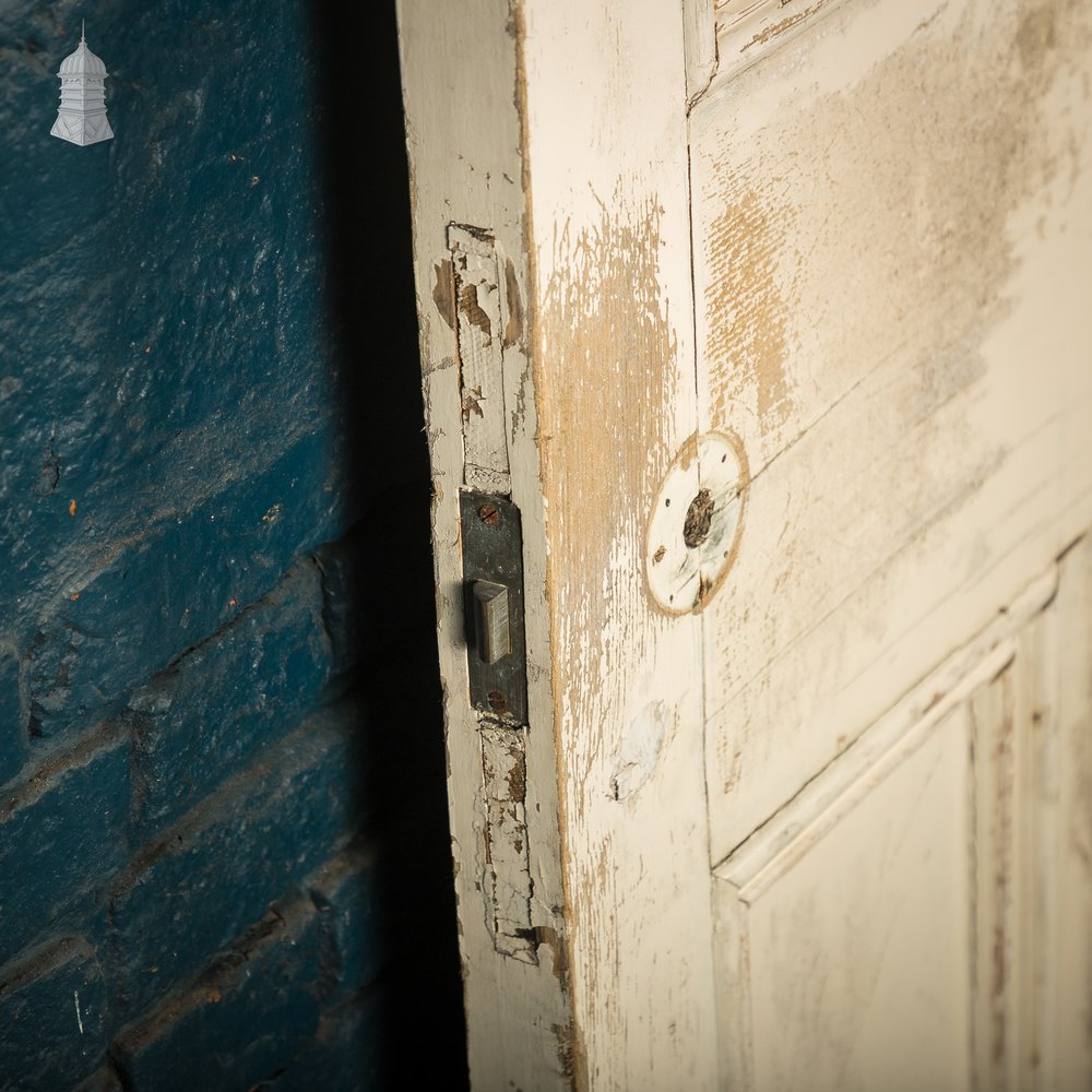 Moulded 4-Panel Door, Reclaimed, Distressed White Paint