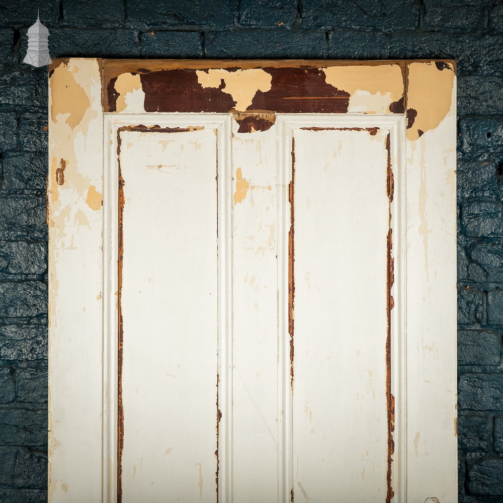 Moulded 4-Panel Door, Reclaimed, Distressed White Paint