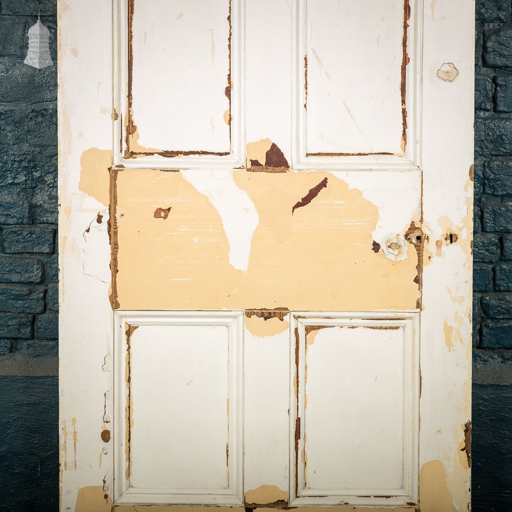 Moulded 4-Panel Door, Reclaimed, Distressed White Paint