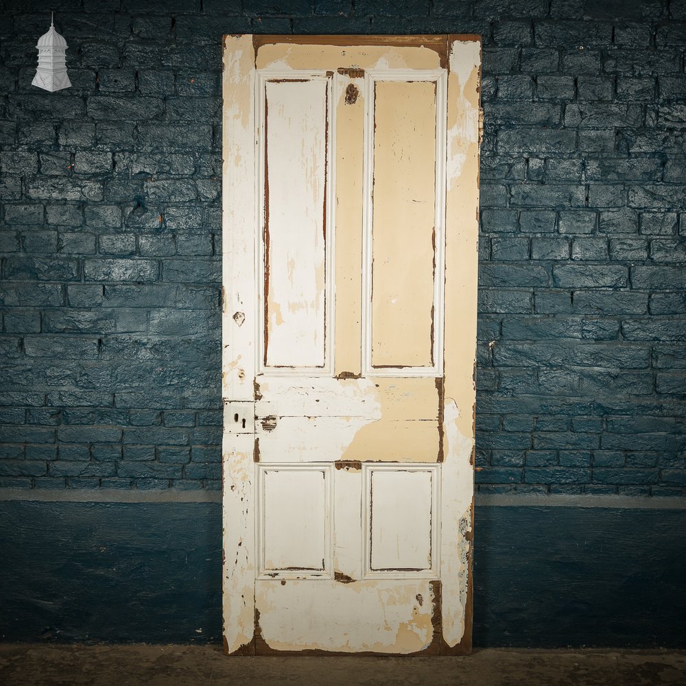 Moulded 4-Panel Door, Reclaimed, Distressed White Paint