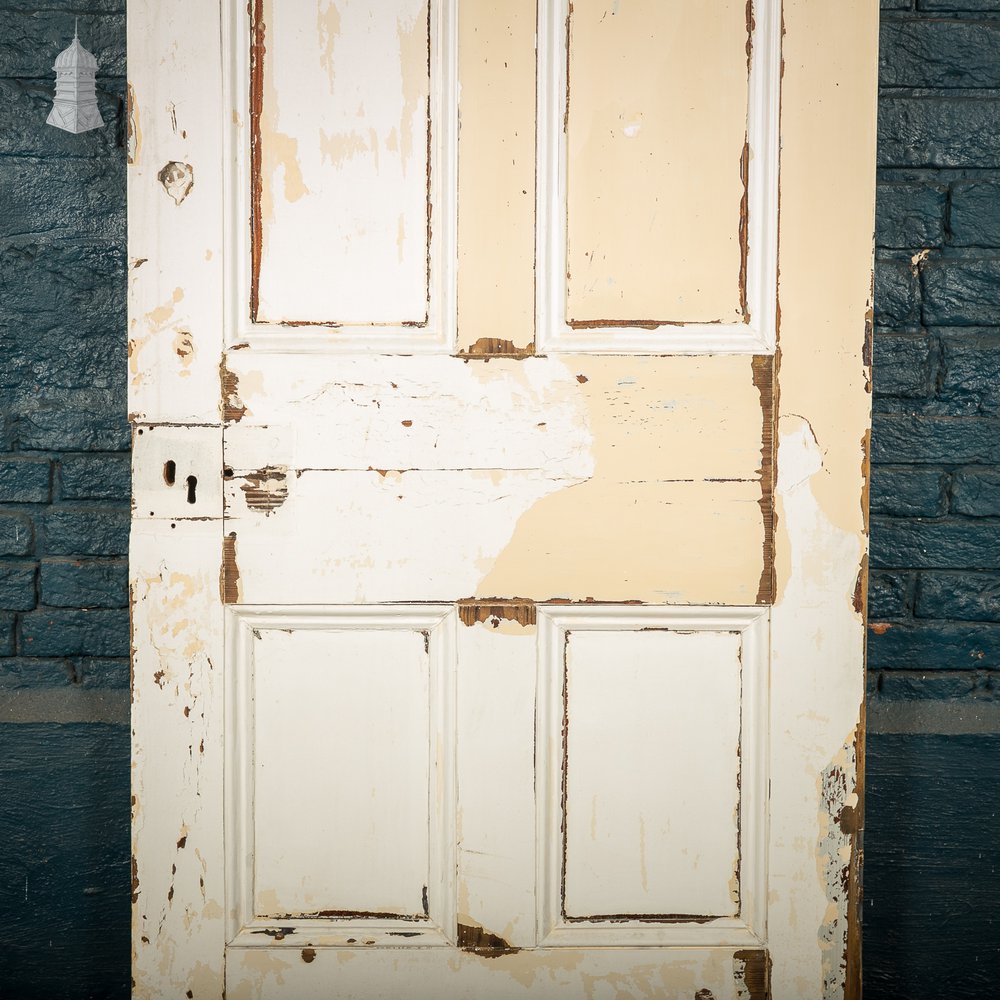 Moulded 4-Panel Door, Reclaimed, Distressed White Paint