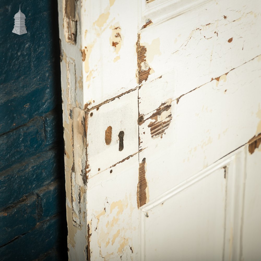 Moulded 4-Panel Door, Reclaimed, Distressed White Paint