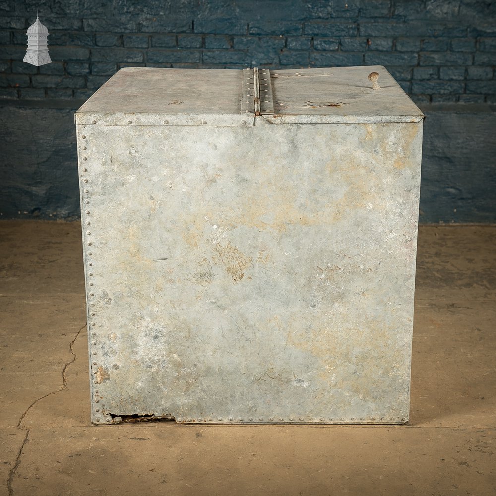 Galvanized Storage Bin with a Hinged Lid.