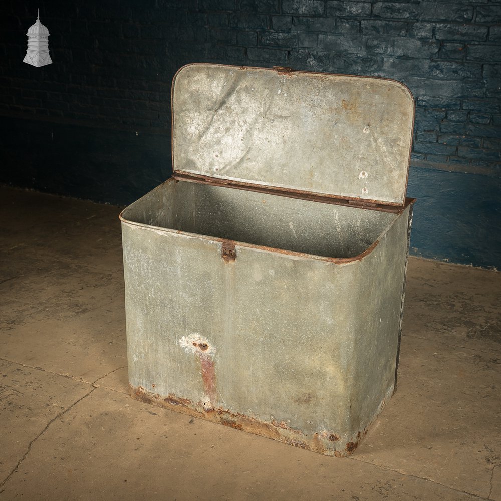 Storage Bin with a Hinged Lid, Galvanized