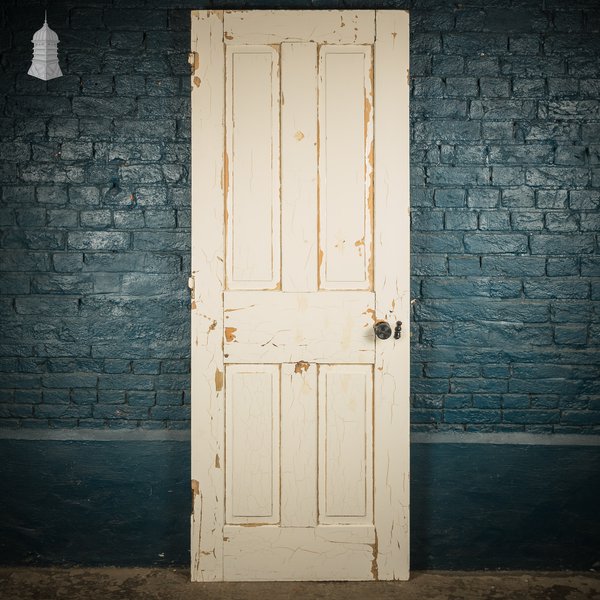 Moulded 4-Panel Door – Worn White Paint, Honey Pot Handles