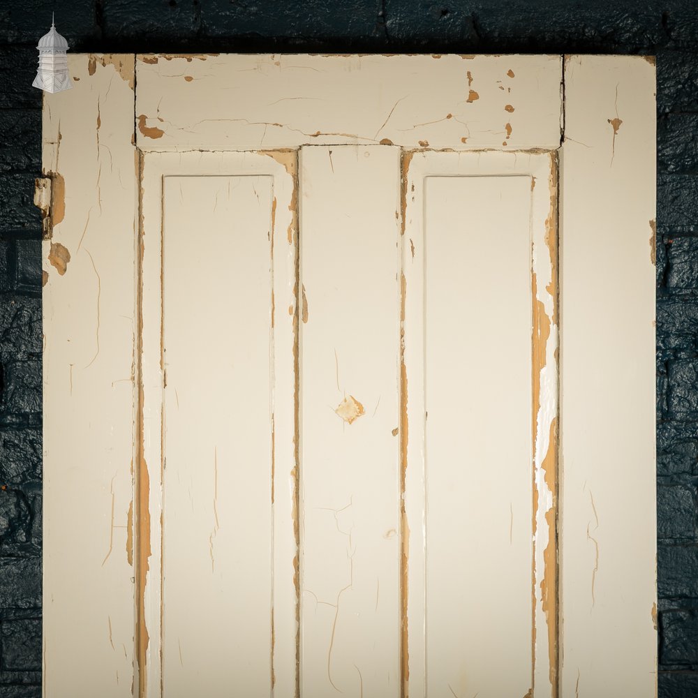 Moulded 4-Panel Door – Worn White Paint, Honey Pot Handles