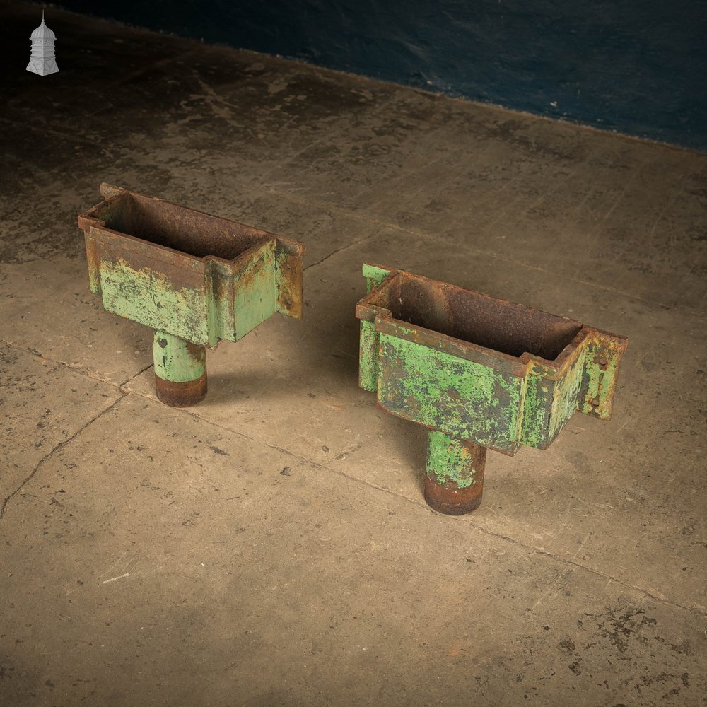 Cast Iron Rain Hoppers, Distressed Painted Pair
