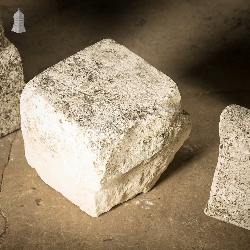 Stone Bollards & Chain, Weathered Architectual Salvage Feature.