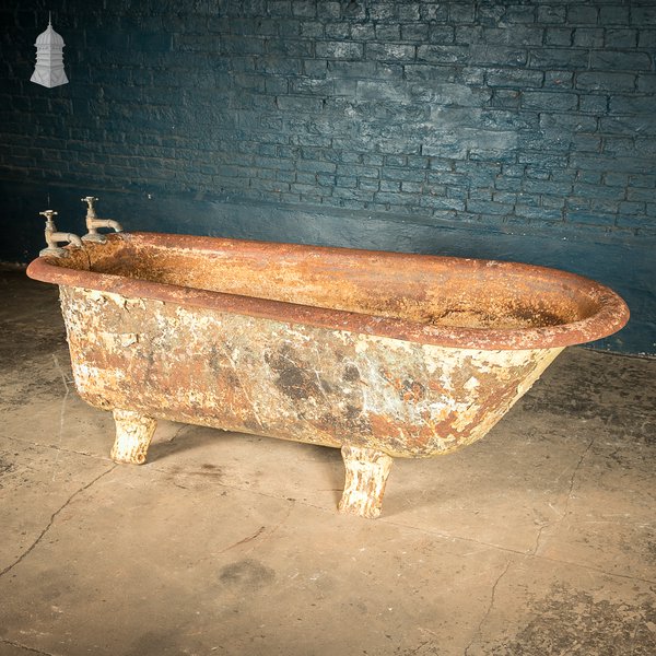 Roll Top Bath, Distressed Cast Iron with Original Taps