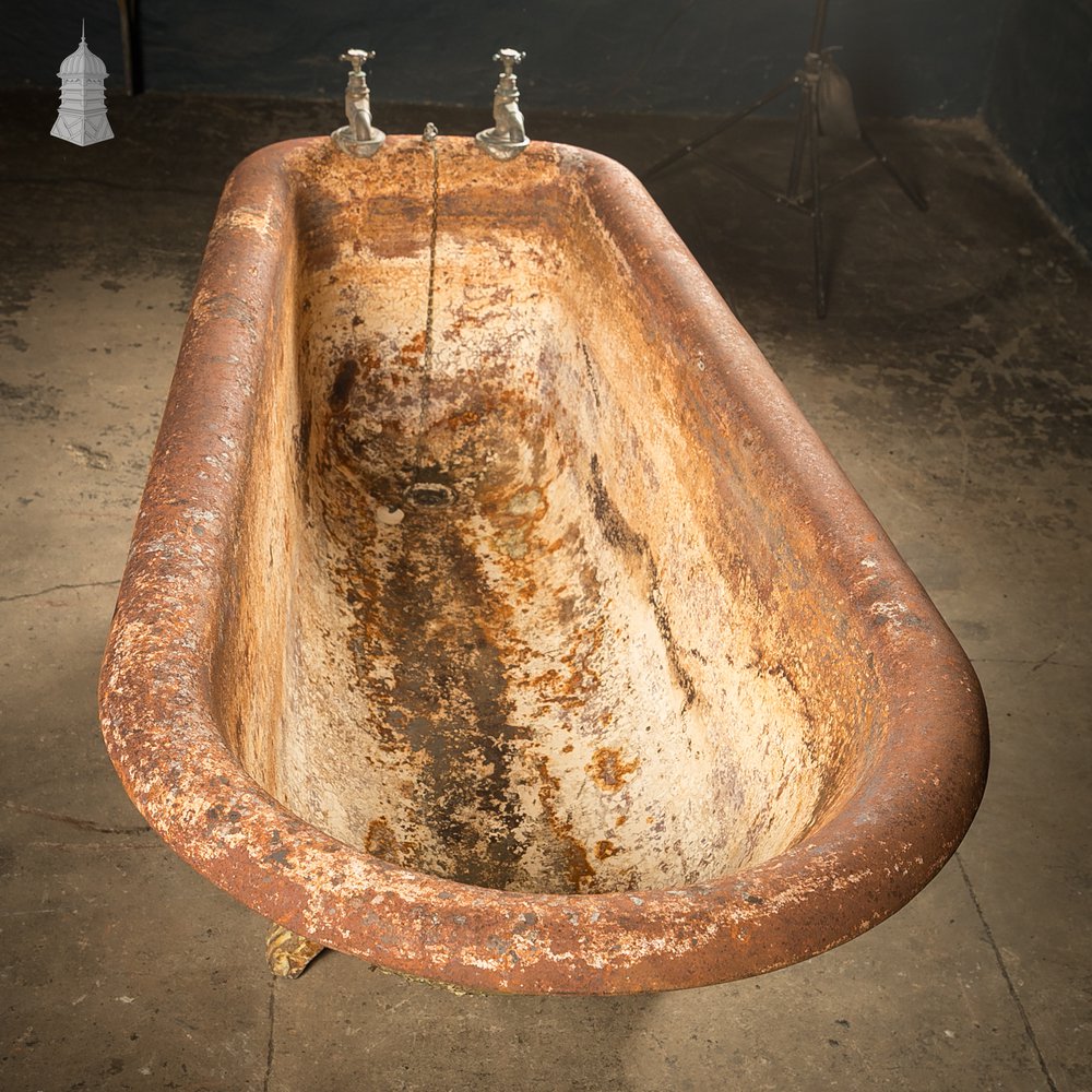 Roll Top Bath, Distressed Cast Iron with Original Taps