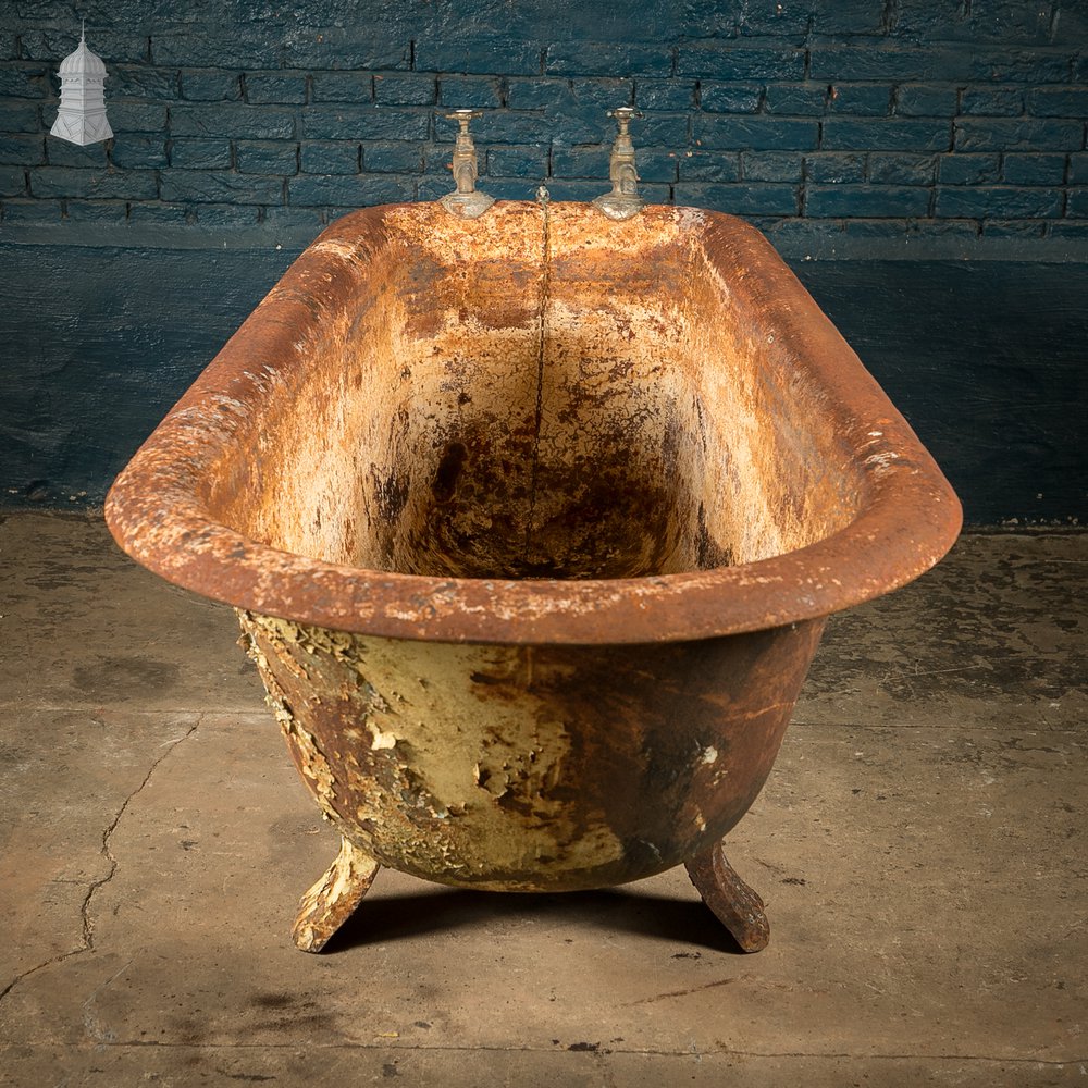Roll Top Bath, Distressed Cast Iron with Original Taps