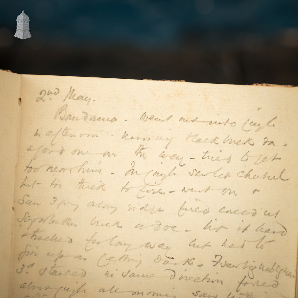 Small 19th C Red Leather-Bound Journal Documenting a Hunting Trip to India with Hand Drawn Sketches