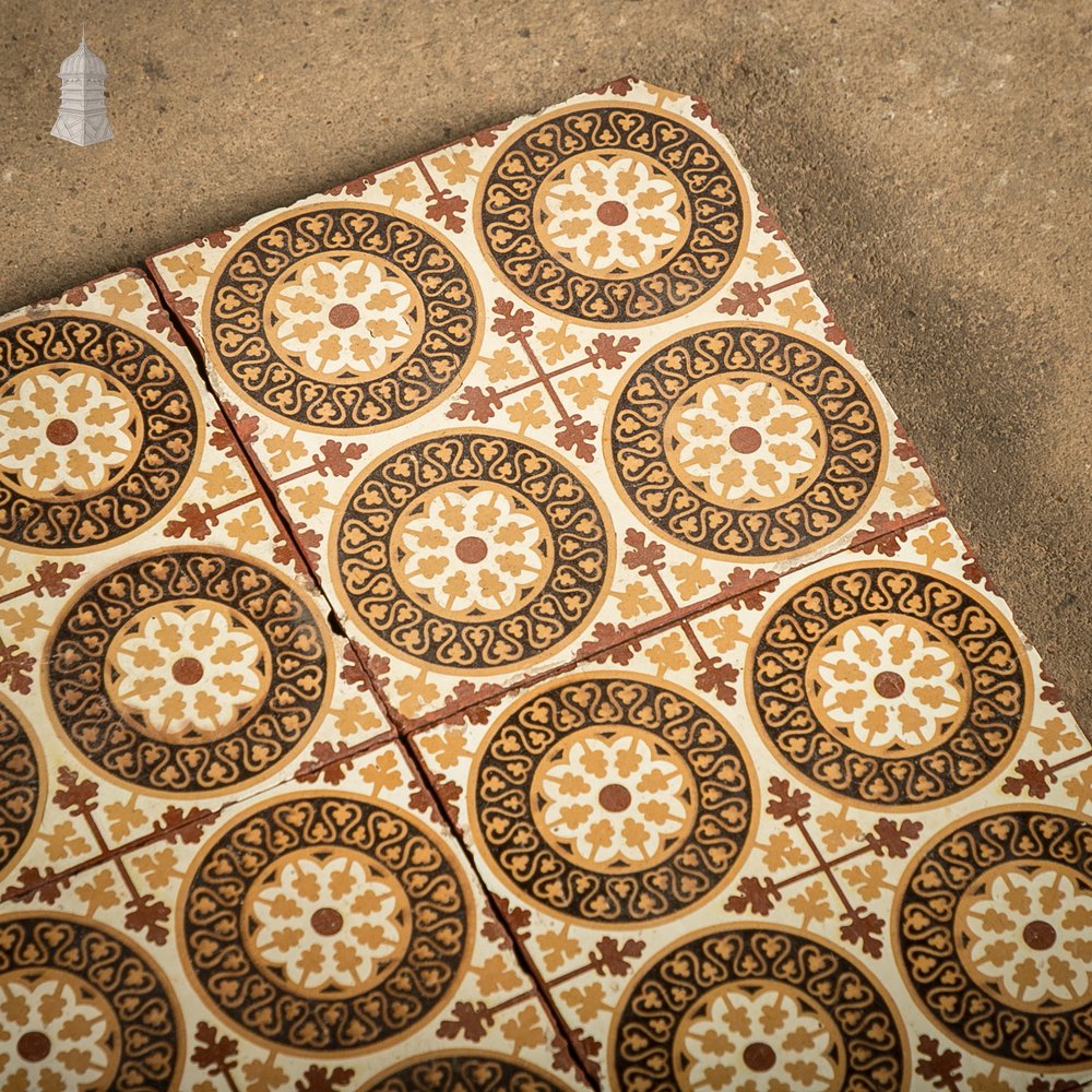 11 Reclaimed Victorian Minton Encaustic Floor Tiles, Gothic Revival