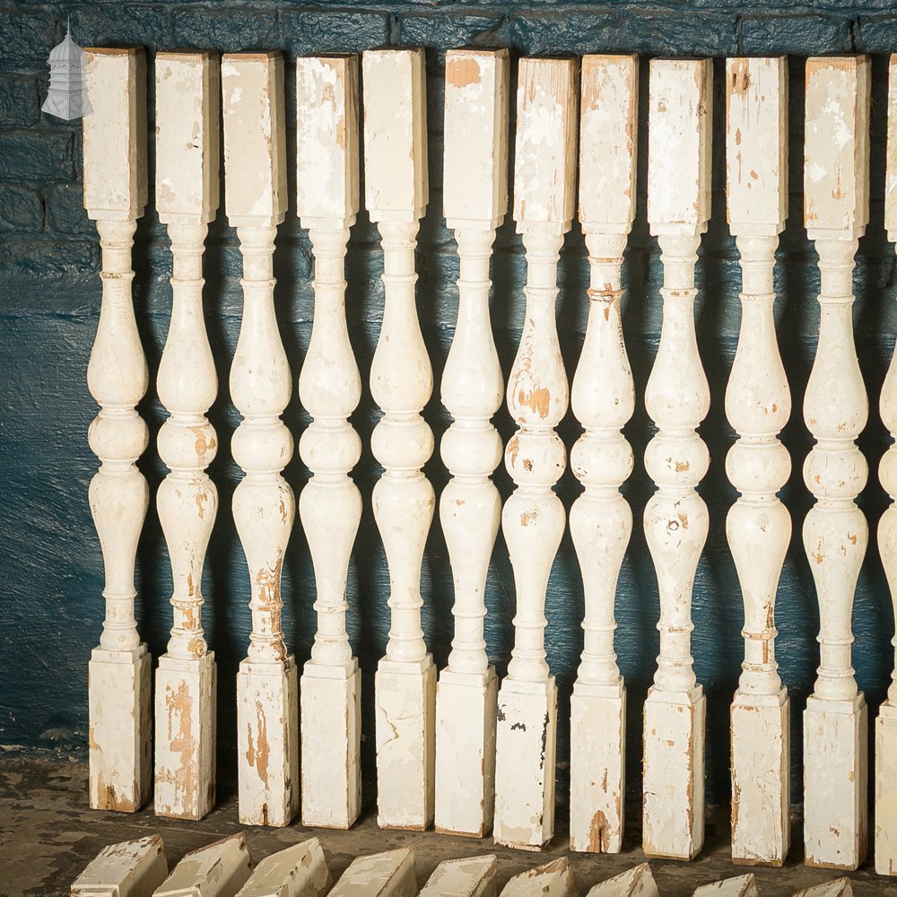 Turned Staircase Spindles, Batch of 69, Distressed White Finish