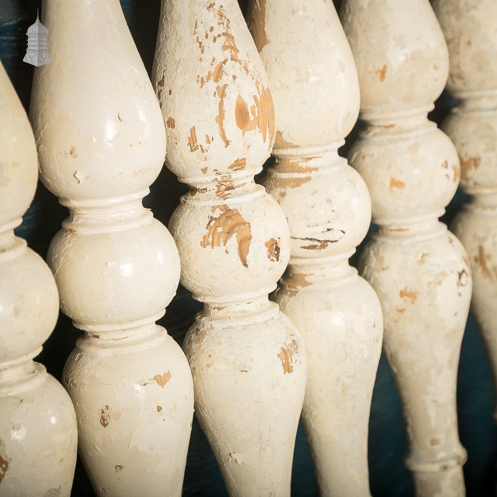 Turned Staircase Spindles, Batch of 69, Distressed White Finish