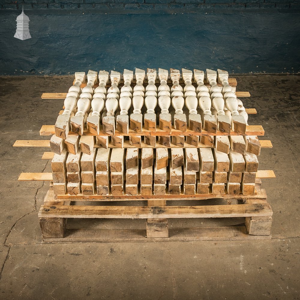 Turned Staircase Spindles, Batch of 69, Distressed White Finish